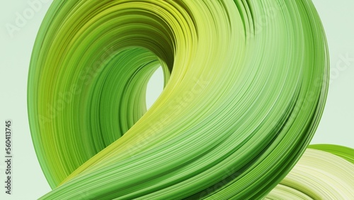 Abstract 3d rendering of twisted lines. Modern green background design, illustration of a futuristic shape