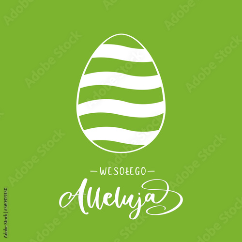 Wesołego Alleluja napis z pisanką. Wielkanoc. Wektor na zielonym tle.