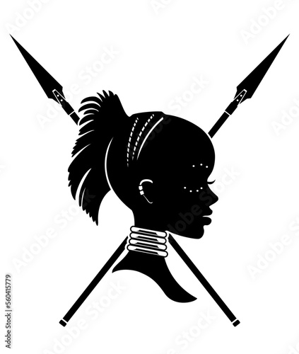 Black Female Warrior with Crossed Spear