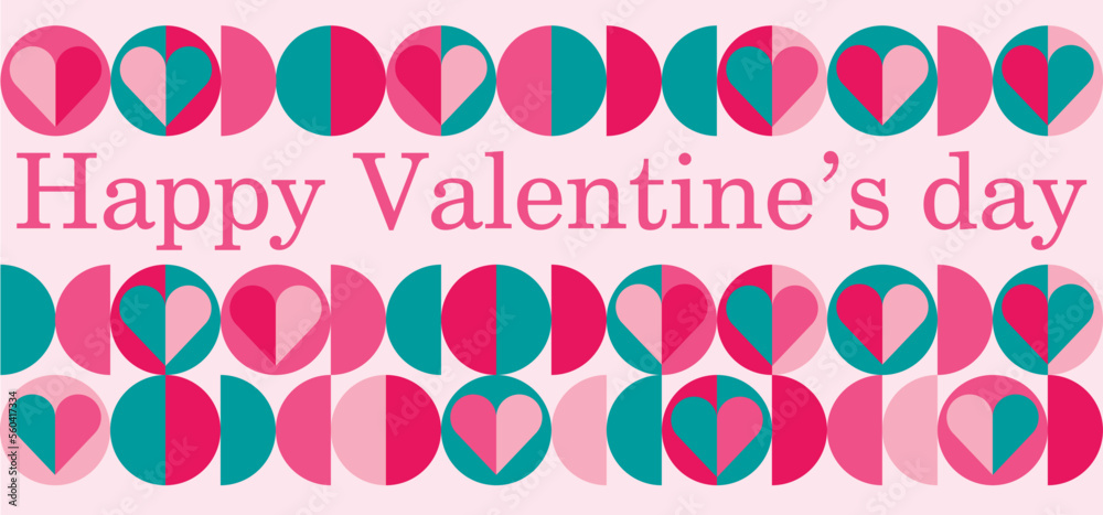 Happy valentines day background template. Vector bauhaus abstract geometric banner	