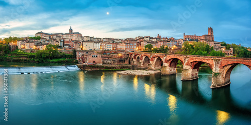 Fotografie, Obraz Panoramic view of Albi Old town at night, France
