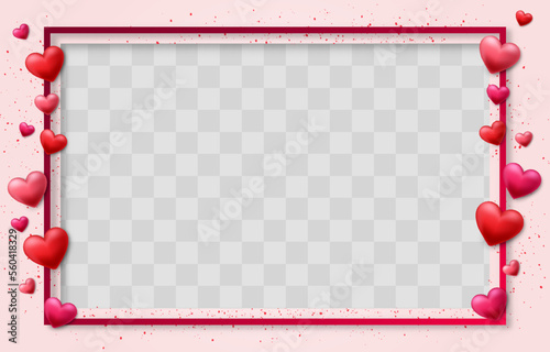 Vector frame with hearts design decorated on png background. Love symbol for Happy Women's, Mother's, Valentine's Day and birthday celebration. Red and pink hearts isolated on transparent background.