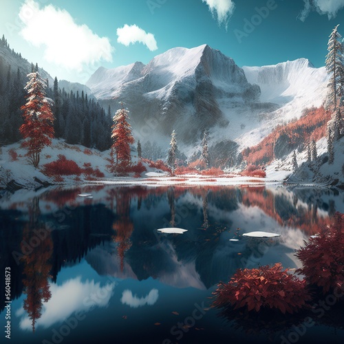 The Winter Mountains  Winter Lakes  palaces  winter maples  Flowers  Real.Generative AI