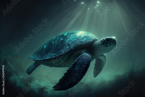 sea turtle underwater colorful majestic dramatic illustration