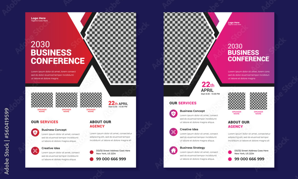 Business conference flyer design template. Modern business conference flyer and online webinar conference flyer or poster design template.