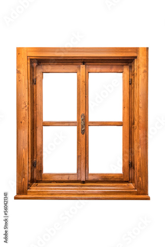 Wooden window isolated on white background view from inside