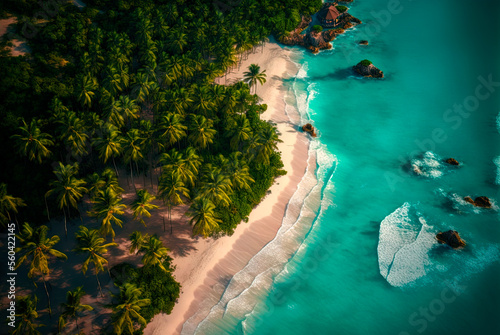 aerial view of a paradise beach in the caribbean, wild nature, lonely landscape, generative ai