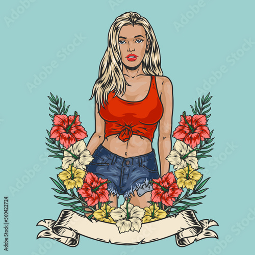 Hot blonde girl colorful emblem