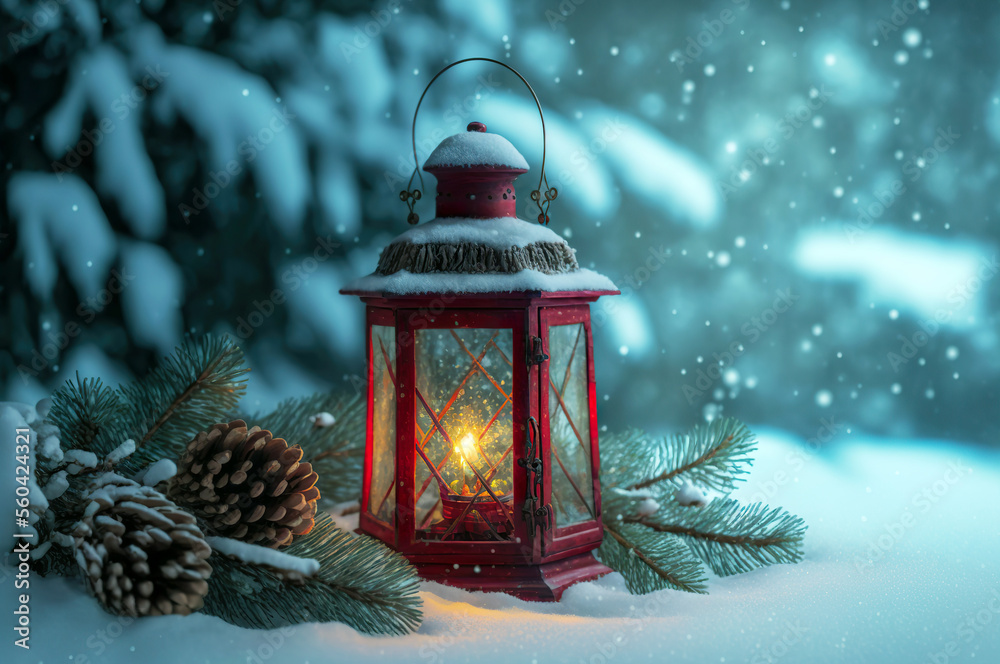 Christmas Lantern On Snow Christmas Lantern On Snow