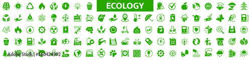 Ecology icons set. Set of 100 Ecology icons collection. Nature, eco, green, recycling symbol.