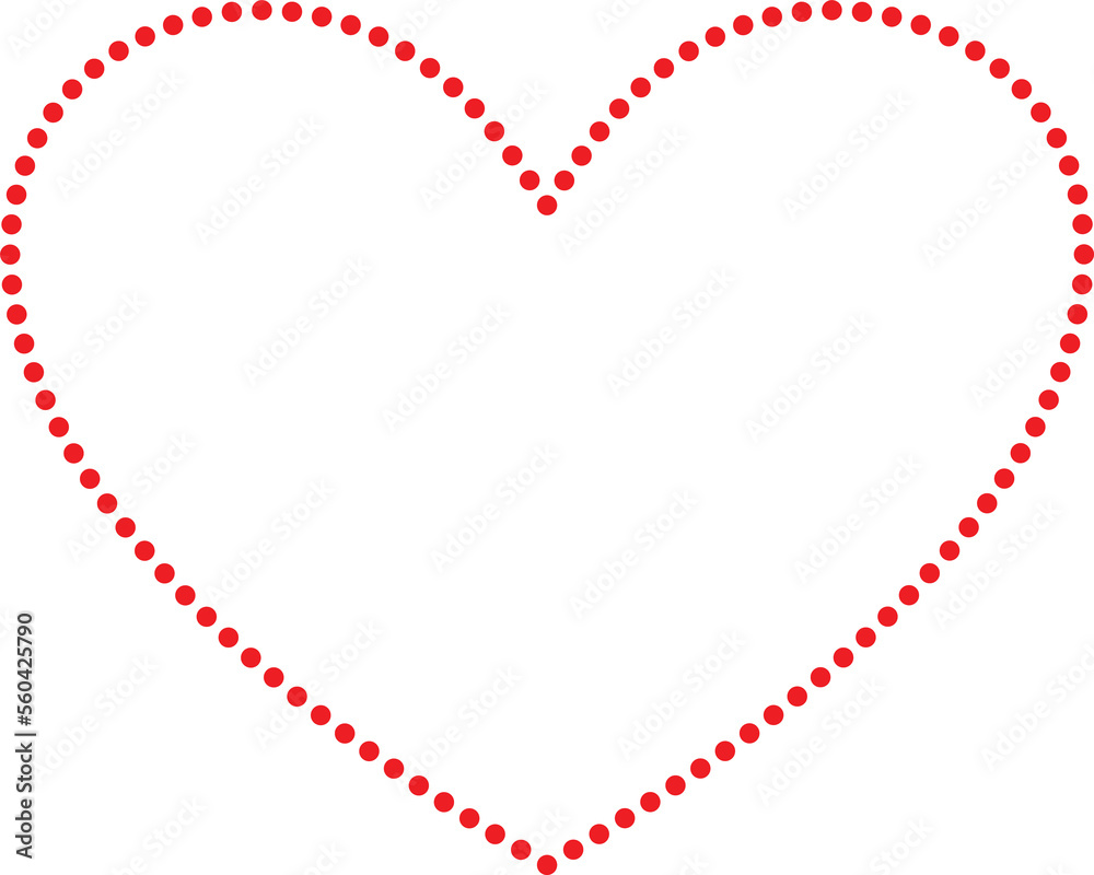 red heart frame made of dots, blank dotted line  border cutout, clip art, PNG isolated with transparent background