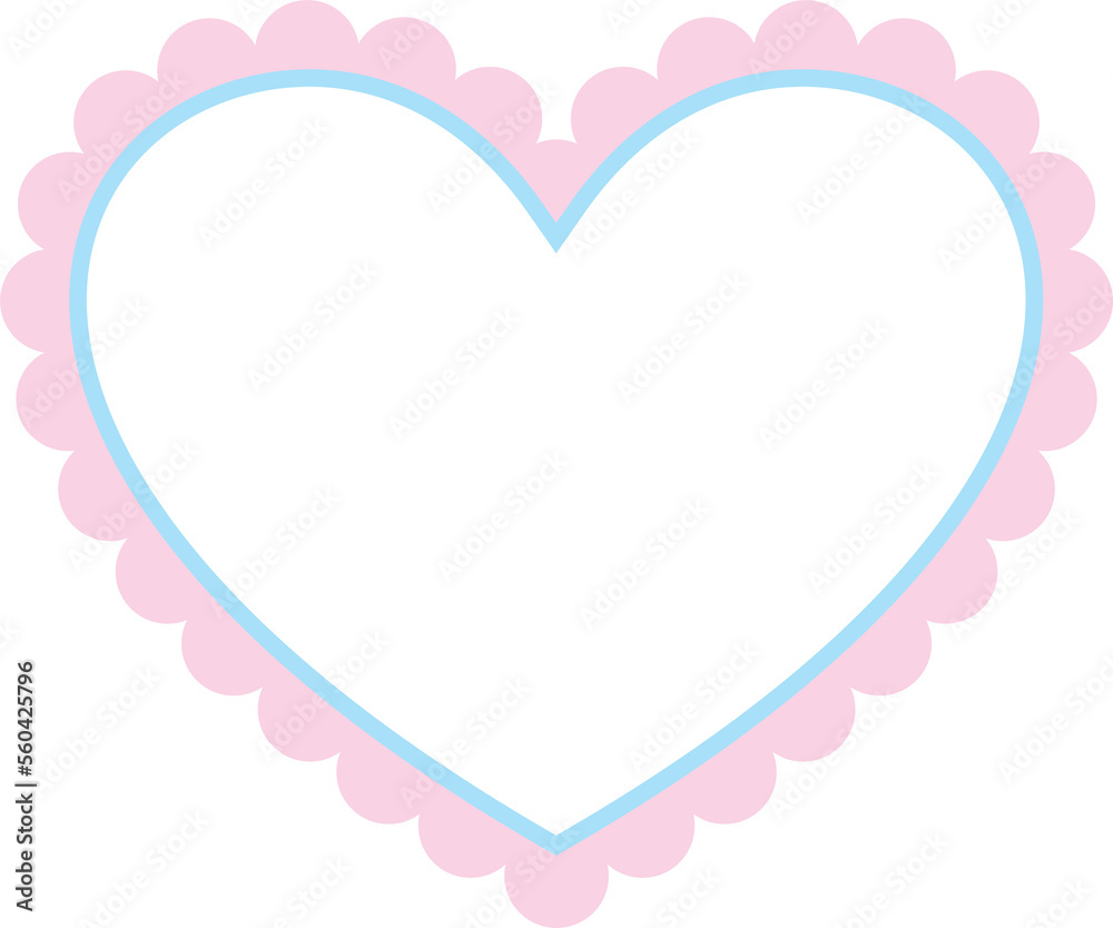 pink scallop heart frame,  blank  border template, isolated clip art, PNG illustration with transparent background