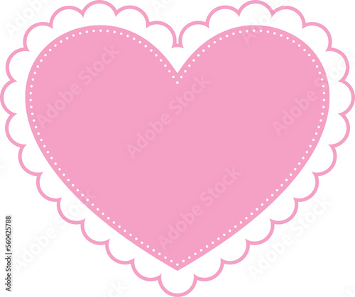 pink and white scallop heart frame border, blank sticker, clip art, PNG illustration with transparent background