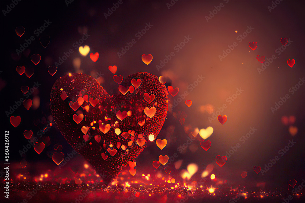 Beautiful red glittering heart with little red hearts, red background, St. Valentine's Day, Generative AI Beautiful red glittering heart with little red hearts, red background, St. Valentine's Day, Generative AI