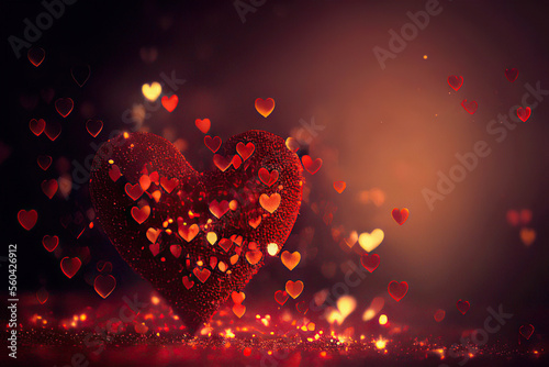 Beautiful red glittering heart with little red hearts, red background, St. Valentine's Day, Generative AI
