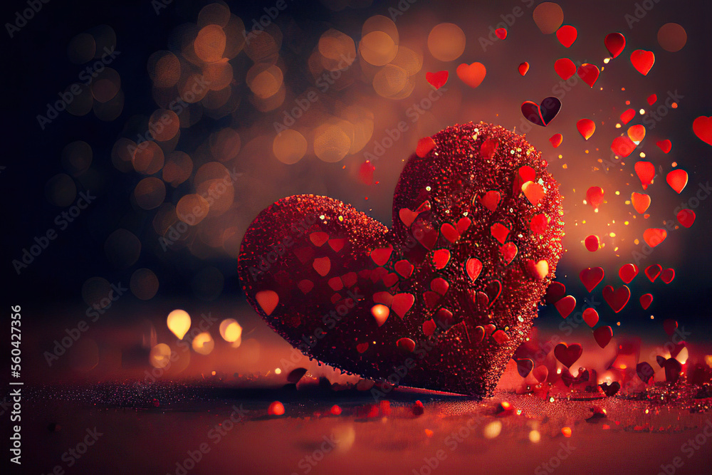 Beautiful red glittering heart with little red hearts, bokeh background, St. Valentine's Day, Generative AI Beautiful red glittering heart with little red hearts, bokeh background, St. Valentine's Day, Generative AI