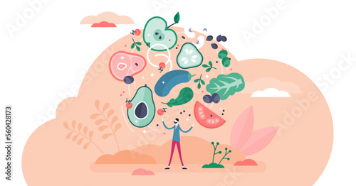 Flexitarian food culture movement, flat tiny person illustration, transparent background. Healthy vegan or vegetarian diet combined occasionally with meat.