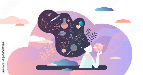 Woman scientist illustration, transparent background. Professional flat tiny persons concept. Female career occupation as experimental physician or chemistry worker.