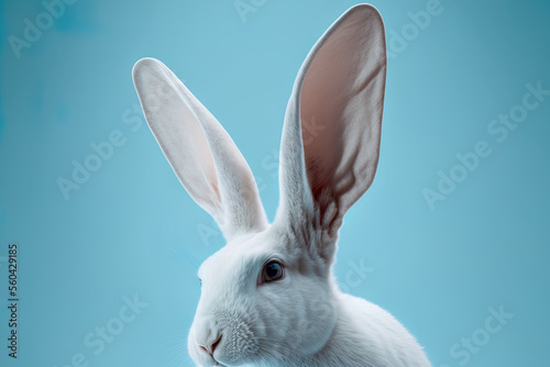 Rabbit ear in white against a light blue background. Good Friday. Generative AI © 2rogan