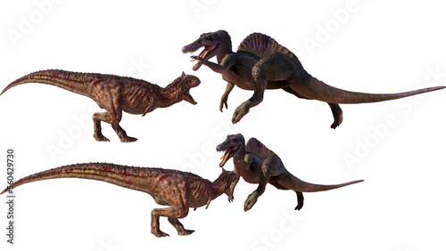 Spinosaurus roaring dinosaur isolated on blank background PNG © akiratrang