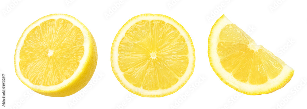 slices of ripe lemon fruit and half isolated, Fresh and Juicy Lemon, transparent png, PNG format, collection, cut out
