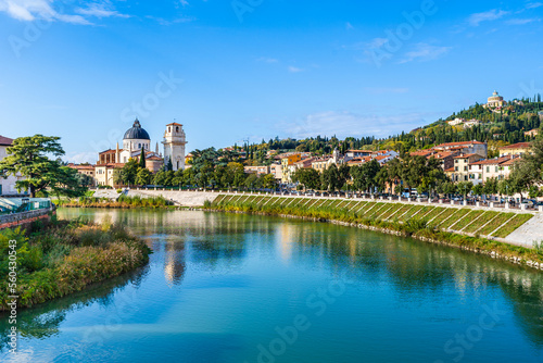 Verona, Veneto, Italy: Panoramic view of the church of Saint George in Braida, San Giorgio in Braida over river Adige