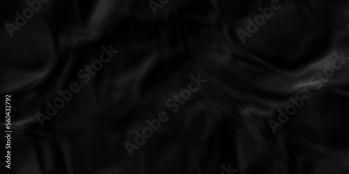  Dark Black sillk and facbric paper backdrop crumpled texture. dark black textured crumpled black paper background. panorama black paper texture background, crumpled pattern.