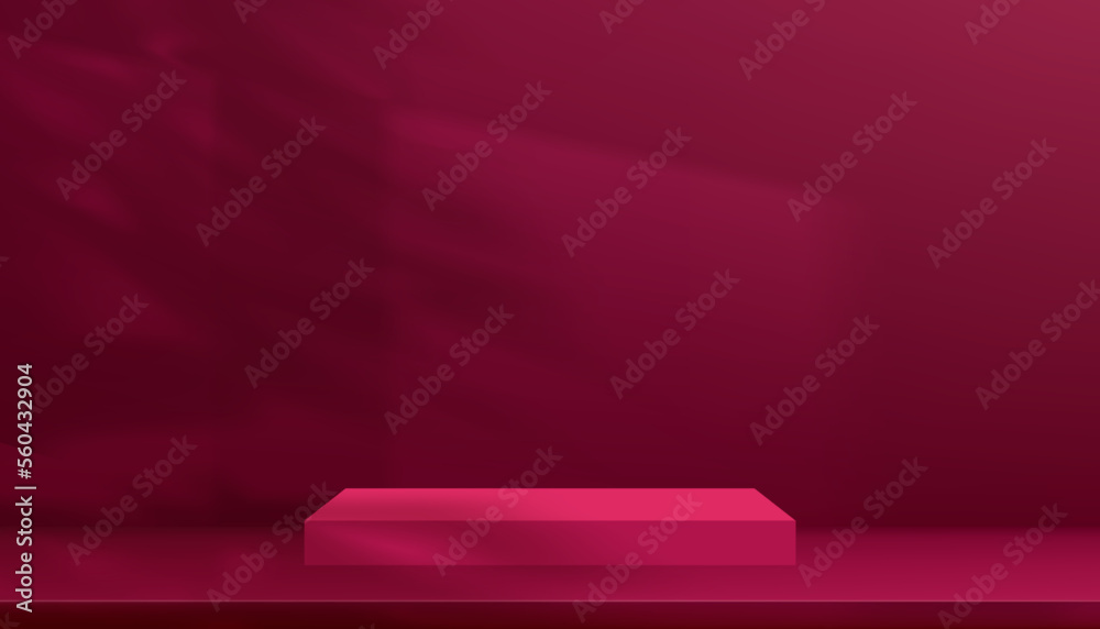 Obraz premium Wall background,Pink Magenta 3d Studio Display,Natural leaves shadow reflect on empty wall Room,Interior mockup backdrop Presentation for Beauty Product,Mothers day,Valentine day,Color Trend 2023
