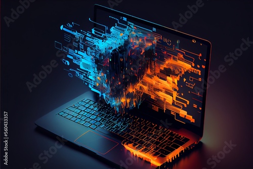 Abstract creative coding concept on a multi exposure contemporary laptop background.. Generative AI