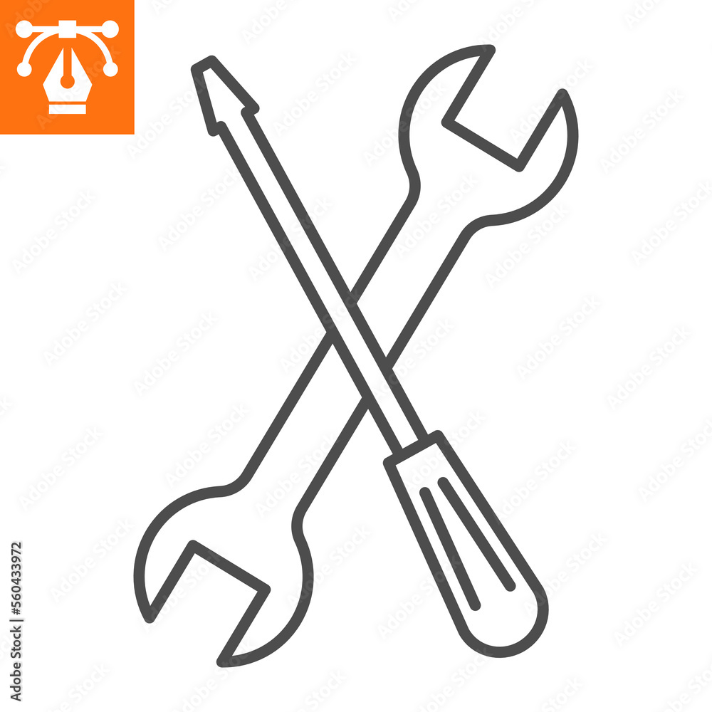 Tools line icon, outline style icon for web site or mobile app, car service and kit, screwdriver and spanner vector icon, simple vector illustration, vector graphics with editable strokes.