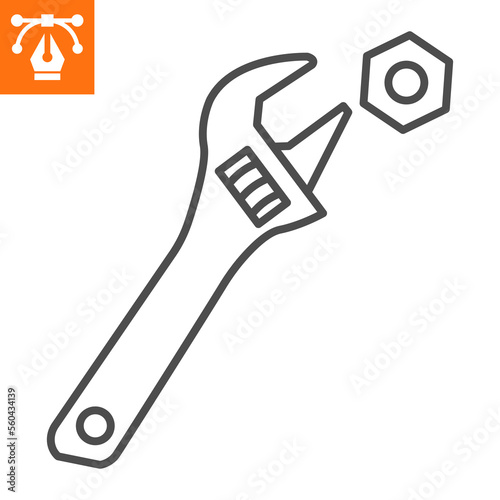 Adjustable wrench line icon, outline style icon for web site or mobile app, car service and repair, tool vector icon, simple vector illustration, vector graphics with editable strokes.