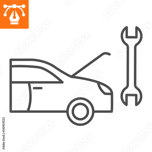 Car repair line icon, outline style icon for web site or mobile app, car service and tool, automotive service vector icon, simple vector illustration, vector graphics with editable strokes.