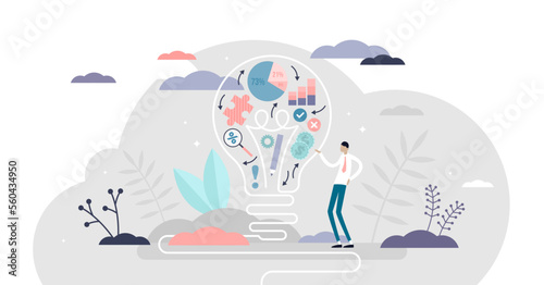Creative strategy illustration, transparent background. Innovative approach flat tiny persons concept. Brainstorming for new business ideas and projects outside the box.