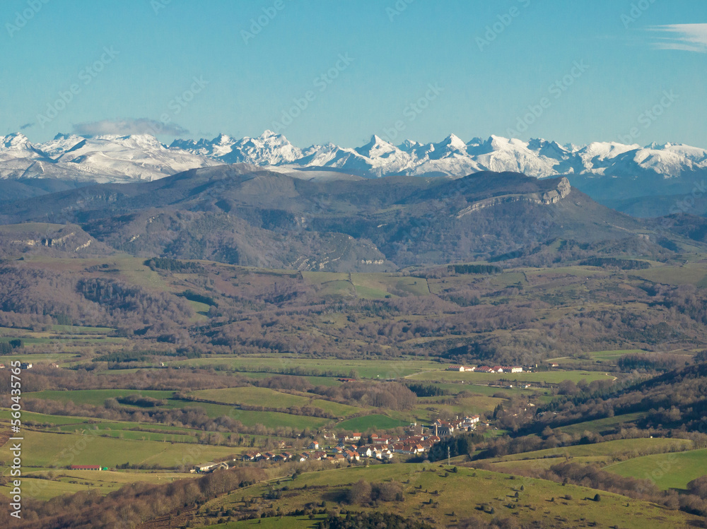 Espinal, Erro Valley. Navarra. Snowy Pyrenees in the background