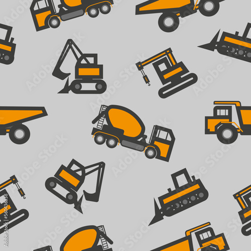 Vector seamless pattern with the image of special equipment on a gray background