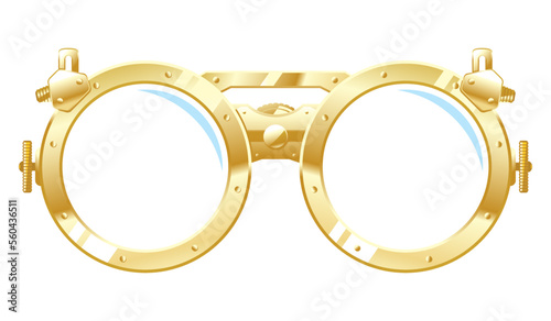 Metallic steampunk glasses with mechanisms, isolated old conceptual object