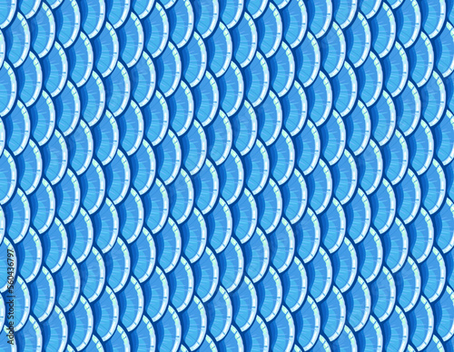 Blue fish scale seamless pattern, realistic texture on side view, pattern of carpian fishes with clipping mask