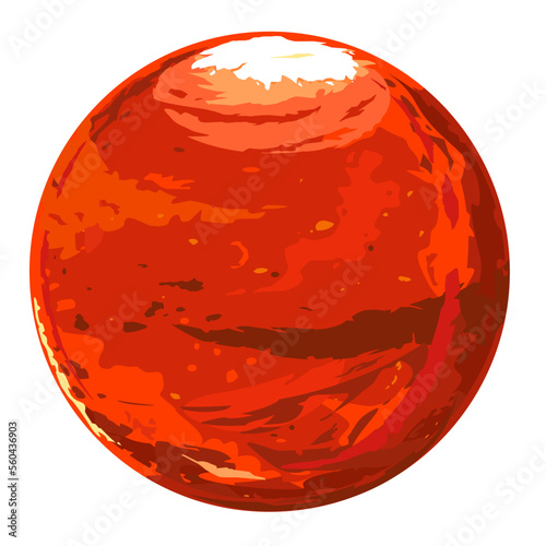 One full planet Mars with Valles Marineris and glacier, space exploration and colonize illustration, isolated