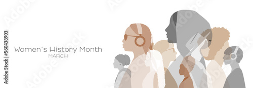 Women's History Month banner. Flat vector illustration.