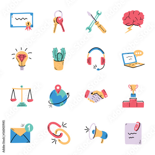 Set of Office Work Hand Drawn Icons 

