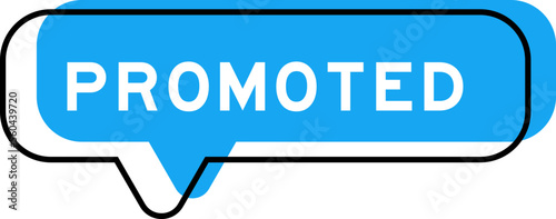 Speech banner and blue shade with word promoted on white background