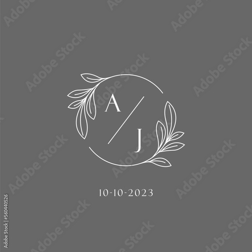 Letter AJ wedding monogram logo design creative floral style initial name template