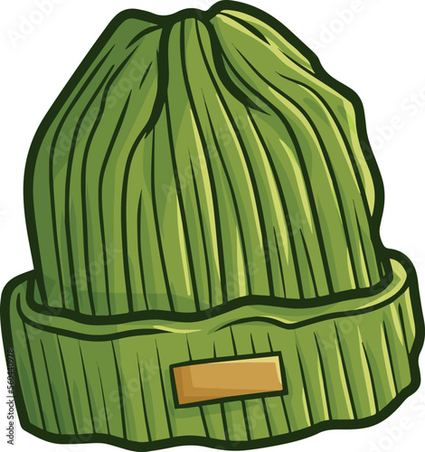 Cool modern green beanie hat cartoon illustration