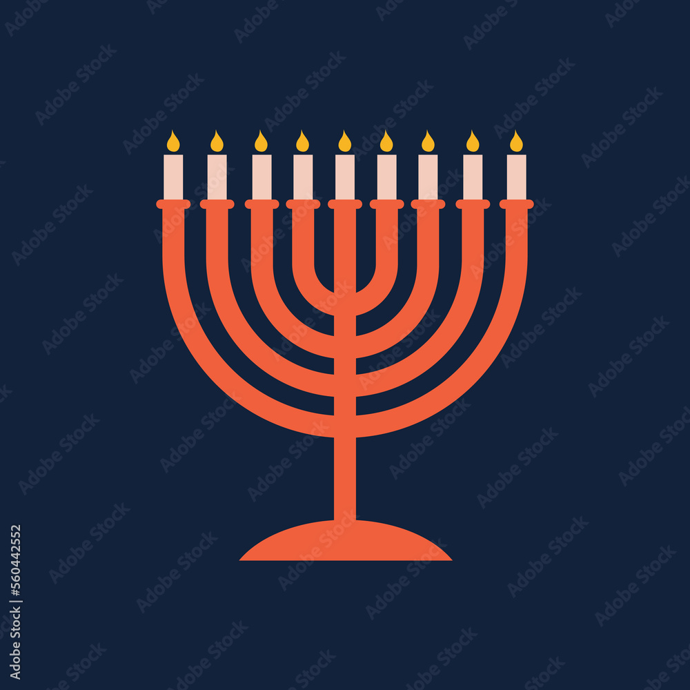 Hanukkah menorah candelabrum with nine lit candles flat illustration. Hanukkah menorah vector Hanukkah menorah candelabrum with nine lit candles flat illustration. Hanukkah menorah vector