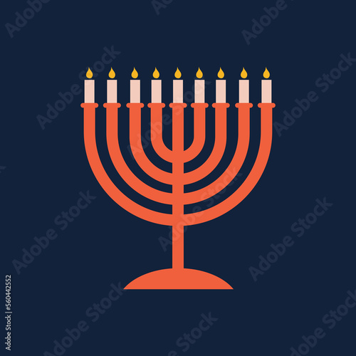 Hanukkah menorah candelabrum with nine lit candles flat illustration. Hanukkah menorah vector