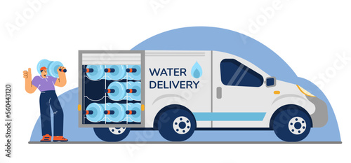 Water for home and office delivery banner cartoon vector illustration isolated.
