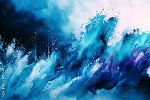 Abstract blue background, watercolor paint texture