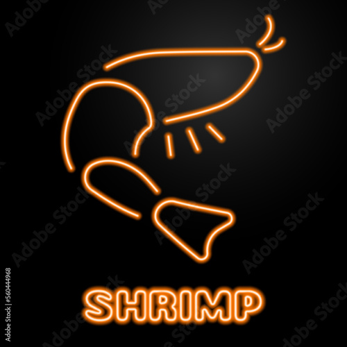 shrimp neon sign, modern glowing banner design, colorful modern design trends on black background. Vector illustration.