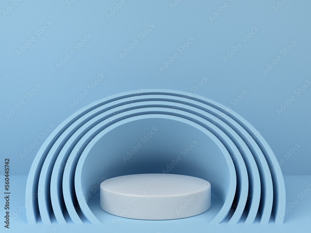 Obraz premium 3D minimalist podium with blue abstract geometric background for product display. Abstract geometric shape background with empty podium. 3D render.