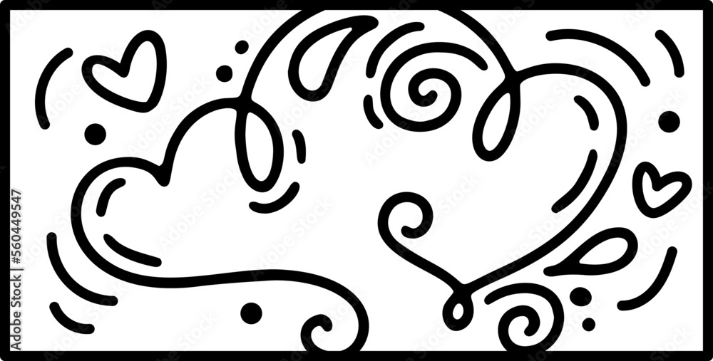 Valentine vector couple hearts. Hand drawn love holiday constructor logo in rectangle horizontal frame for greeting card, web design invitation Valentine vector couple hearts. Hand drawn love holiday constructor logo in rectangle horizontal frame for greeting card, web design invitation